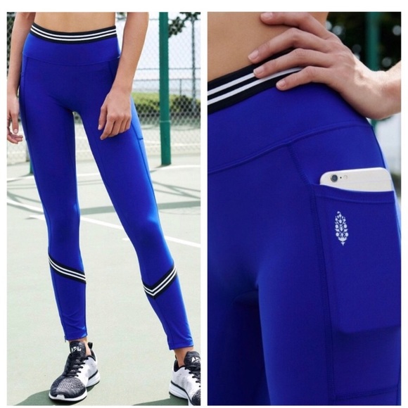 FP Movement by Free People Pants - Free People Movement Zephyr Stripe Leggings in Cobalt Blue Size Medium